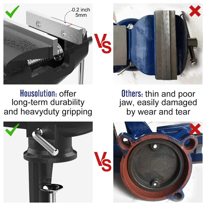Housolution 3 Inch Universal Swivel Base Table Vise, 360Â°Rotating Bench Clamp, Portable Repair Tool for Woodworking, Metalworking, Cutting Conduit, and Drilling - Black - Image 4